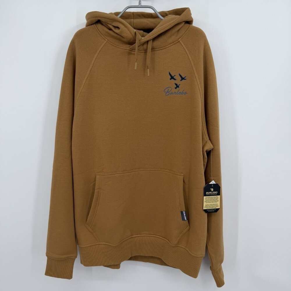 BURLEBO Men's Midweight Fleece Hoodie Sweatshirt M Light Brown Duck Hunting Dog